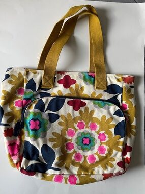 French Bull Target multicolor floral yoga large zipper cotton canvas tote bag